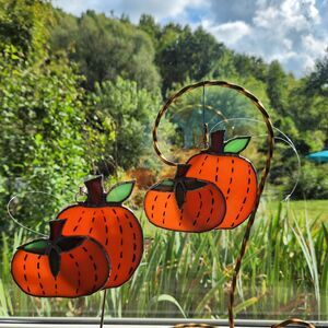 Stained Glass Pumpkin Sun Catcher Jack O'Lantern Window Hanger Set 2 Halloween